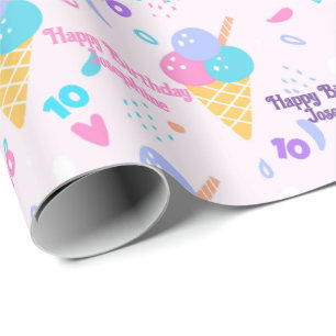 Birthday Girl Add Namn and Age Rosa Ice Cream Cone Presentpapper
