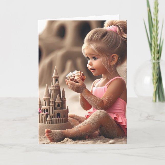 Birthday Girl Admiring a Seashell Kort (Framsida)
