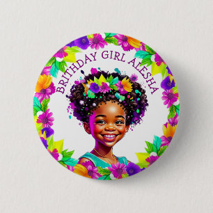 Birthday Girl African-American Girl Personlig Knapp