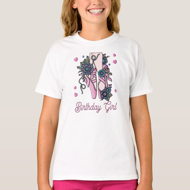 Birthday Girl Ballet Shoes T Shirt (Framsida)