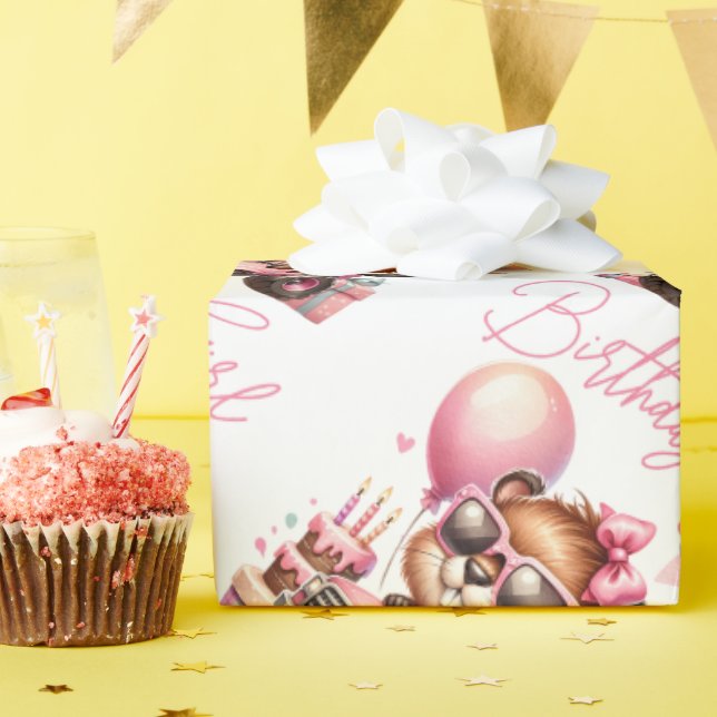 BIRTHDAY GIRL BEAVER I MONSTER LASTBIL PRESENTPAPPER (Födelsedagsfest)