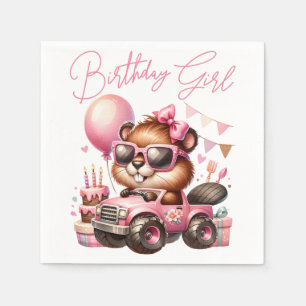 BIRTHDAY GIRL - BEAVER I ROSA MONSTER LASTBIL PAPPERSSERVETT
