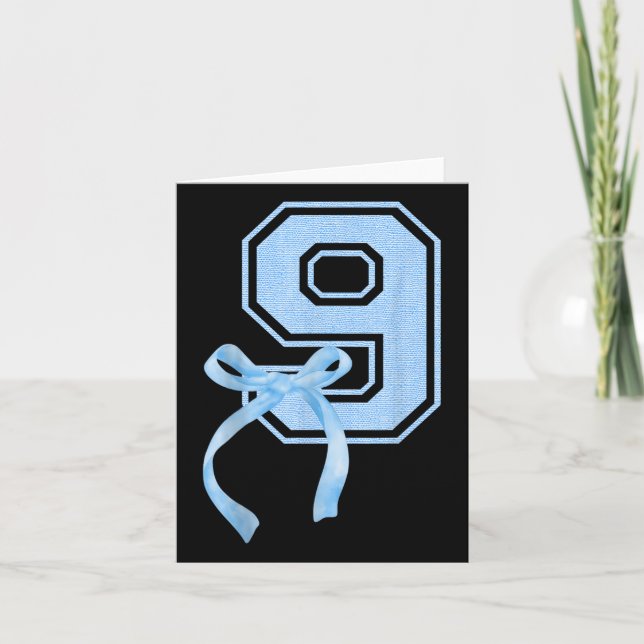 Birthday Girl Blue Coquette Bow 9-årig Aesthet Kort (Framsida)