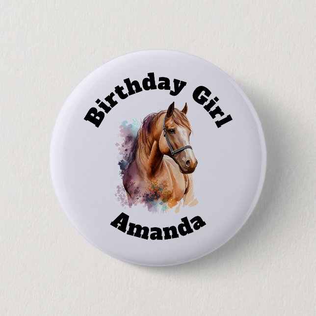 Birthday Girl Brown Horse Head Portrait Knapp (Framsida)