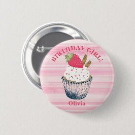 Birthday Girl Button - Cute Rosa Party Suppory f Knapp