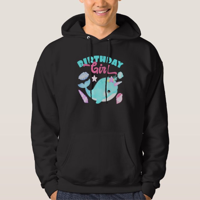 Birthday Girl Cake Candle Narval Animals Fångar ti Hoodie (Framsida)