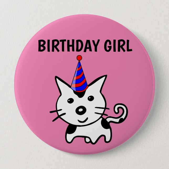 BIRTHDAY GIRL CAT-KNAPPAR KNAPP (Framsida)