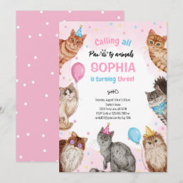 Birthday Girl Cat Pawty Animals Inbjudningar