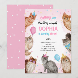 Birthday Girl Cat Pawty Animals Inbjudningar