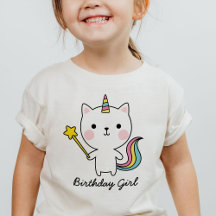Birthday Girl Cat Unicorn med Trollspö T-Shirt