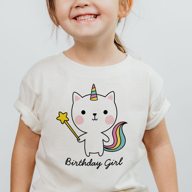 Birthday Girl Cat Unicorn med Trollspö T-Shirt (Skapare uppladdad)