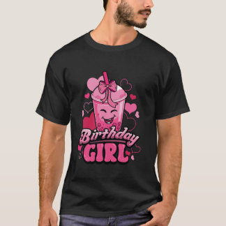 Birthday Girl Coquette Bow Cute Boba Bubble Mjölk  T Shirt