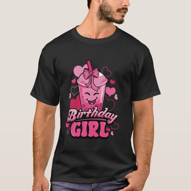 Birthday Girl Coquette Bow Cute Boba Bubble Mjölk  T Shirt (Framsida)