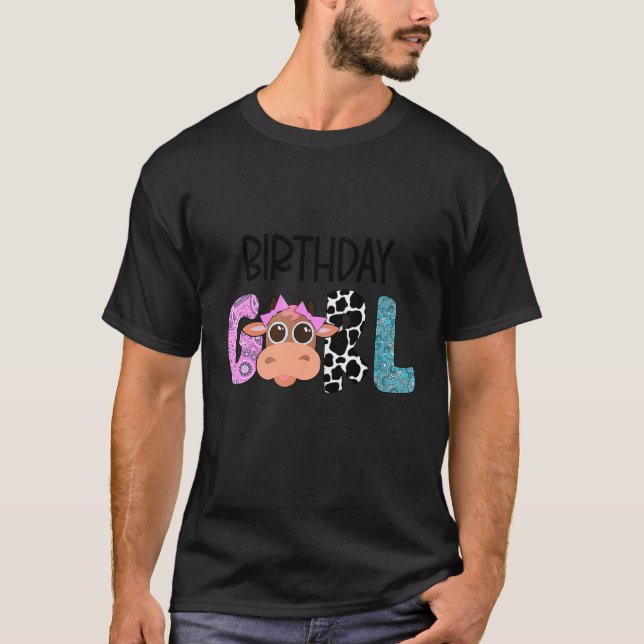 Birthday Girl Cow Farm Birthday Matching Family T Shirt (Framsida)