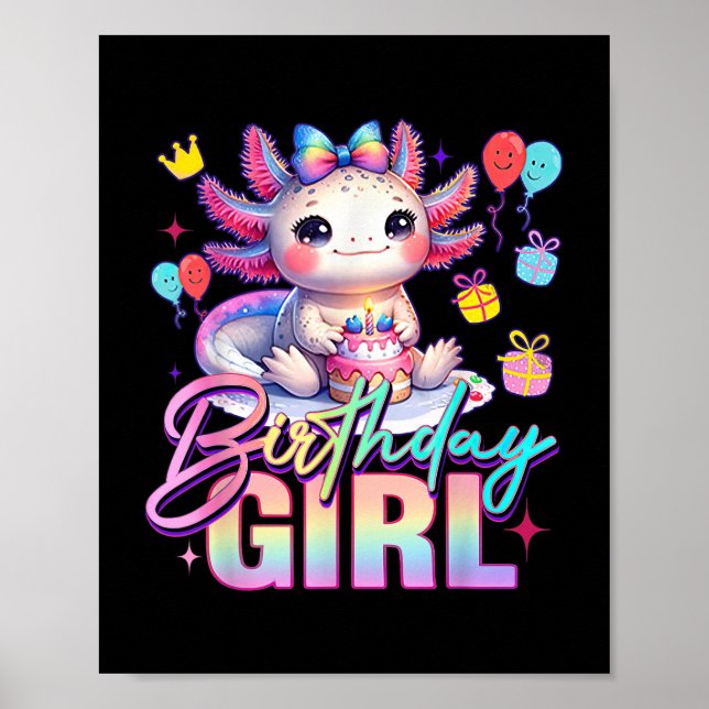 Birthday Girl Cute Axolotl Födelsedagsfest Kids Gi Poster (Framsidan)