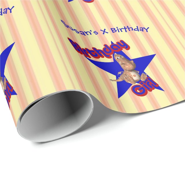 Birthday Girl Cute Dragon Presentpapper (Rullad Hörn)