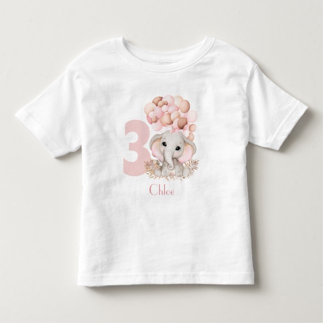 Birthday Girl Cute Elephant Rosa Personlig T Shirt (Framsida)