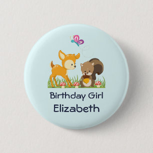 Birthday Girl Cute Forest Animals Knapp