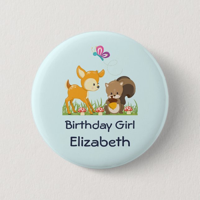 Birthday Girl Cute Forest Animals Knapp (Framsida)