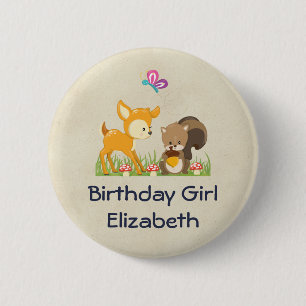 Birthday Girl Cute Forest Animals Knapp