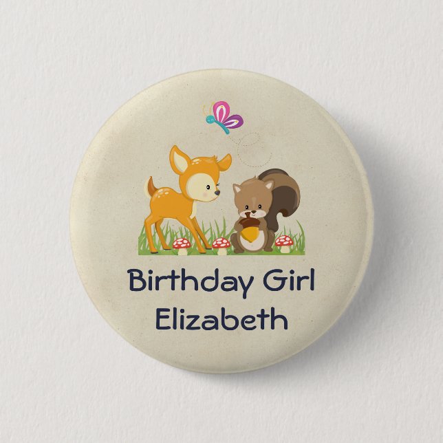 Birthday Girl Cute Forest Animals Knapp (Framsida)