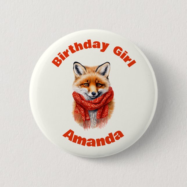 Birthday Girl Cute Fox in a Red Scarf Autumn Image Knapp (Framsida)