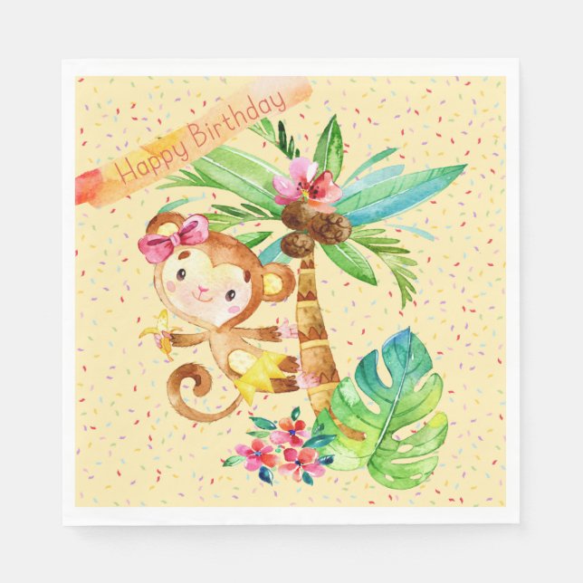 Birthday Girl, Cute Little Monkey Pappersservett (Framsidan)