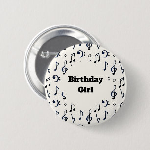 Birthday Girl - Cute Musik noter Mönster Knapp