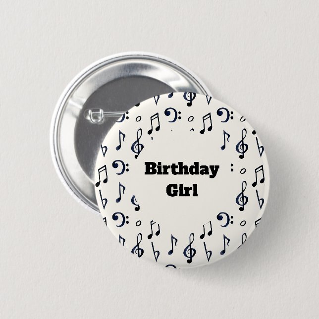 Birthday Girl - Cute Musik noter Mönster Knapp (Framsida & baksida)