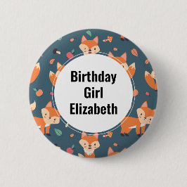 Birthday Girl - Cute Orange Fox Animal Mönster Knapp