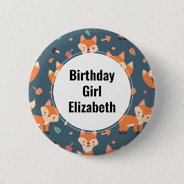 Birthday Girl - Cute Orange Fox Animal Mönster Knapp