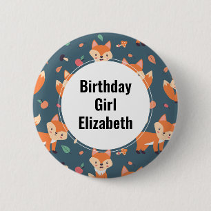 Birthday Girl - Cute Orange Fox Animal Mönster Knapp