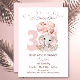 Birthday Girl Cute Rosa Elephant Inbjudningar