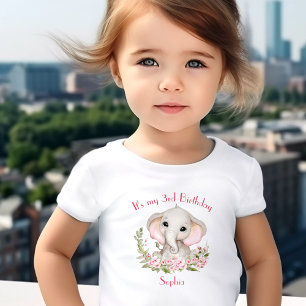 Birthday Girl Elephant Rosa Personlig Namn T Shirt