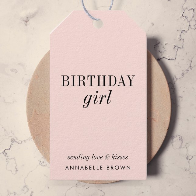 Birthday Girl | Enkel  Rosa Feminine Girly Presentetikett (Skapare uppladdad)