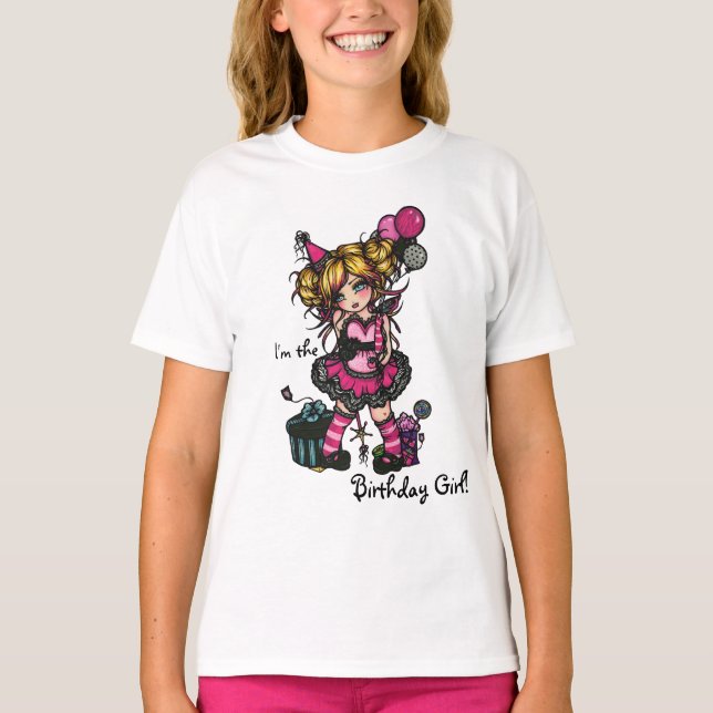 Birthday Girl Fairy Zebra tryck Princess Shirt T (Framsida)