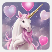Birthday Girl Fantasy Unicorn med Rosa Balloons