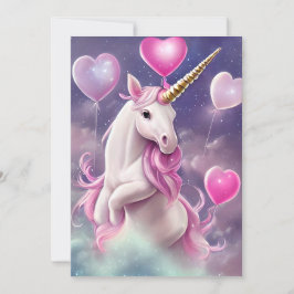 Birthday Girl Fantasy Unicorn med Rosa Balloons Julkort