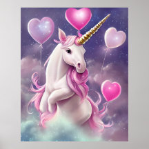 Birthday Girl Fantasy Unicorn med Rosa Balloons