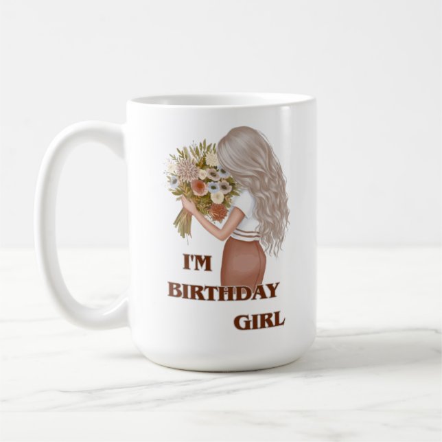 Birthday Girl Floral Illustration T-Shirt Kaffemugg (Vänster)