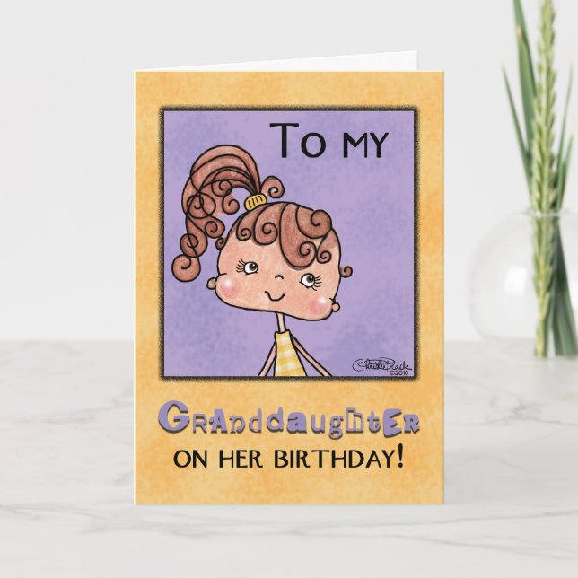 Birthday Girl for Granddotter-Gult Gingham Kort (Framsida)
