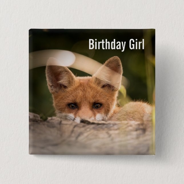 Birthday Girl Foto of a Cute Little Orange Fox Knapp (Framsida)