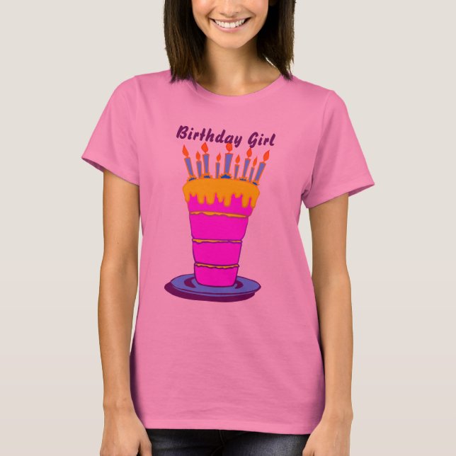 Birthday Girl Giant Rosa Birthday Cake Tee (Framsida)