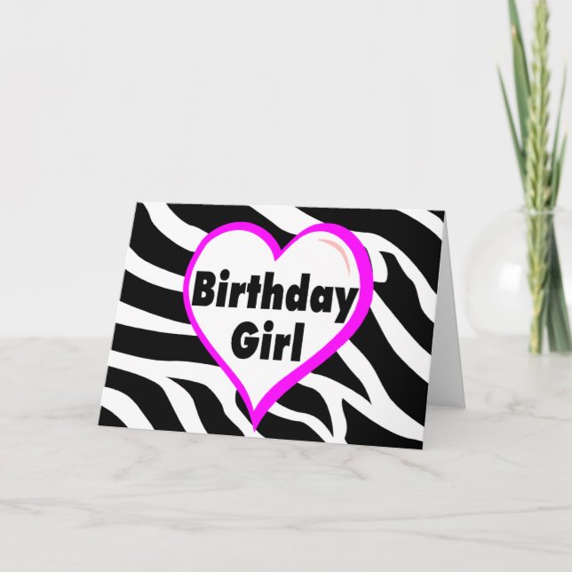 Birthday Girl (Heart Zebra ränder) Kort (Framsida)