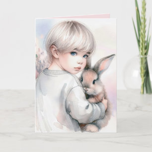 Birthday Girl Holding a Pet Bunny Kort