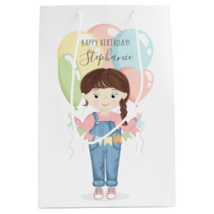 Birthday Girl in Overalls Brunette