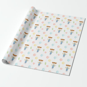 Birthday Girl in Overalls Rödhårig Wrapping Papper Presentpapper