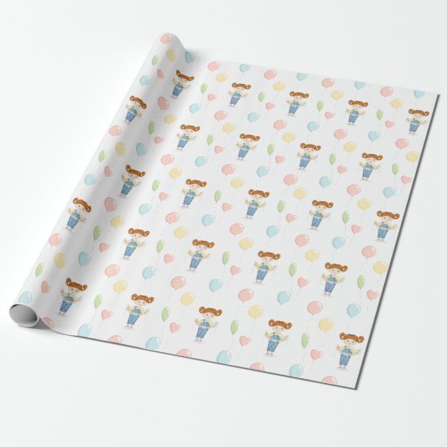 Birthday Girl in Overalls Rödhårig Wrapping Papper Presentpapper (Utrullad)