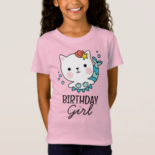 Birthday Girl Katt Sjöjungfru Födelsedag T-Shirt