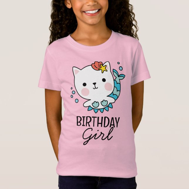 Birthday Girl | Katt Sjöjungfru Födelsedag T-Shirt (Framsida)